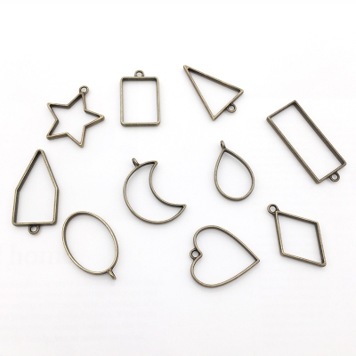 DIY Jewelry Accessories Set of 10 Drop Glue Geometric Figure Metal Hollow Frame Bottom Support AB Glue Pendant Frame